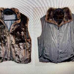FAUX FUR VEST CLOAK  22-24 PLUS SZ REVERSIBLE FULL ZIP FU DA For Carolina Colour